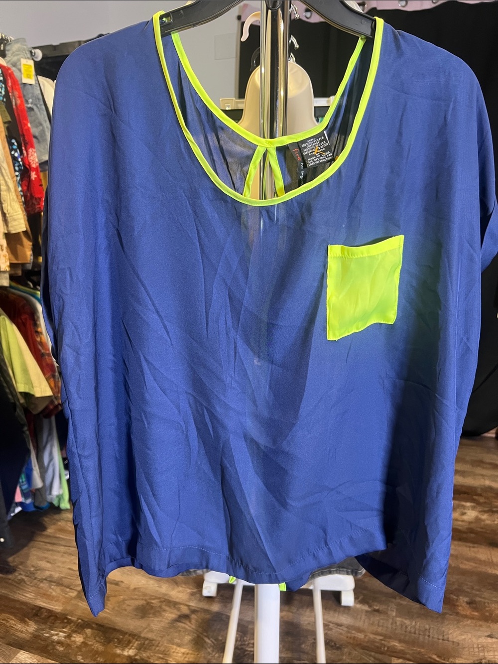 Fire Los Angeles Royal Blue Crop Top with Neon Yellow Trim